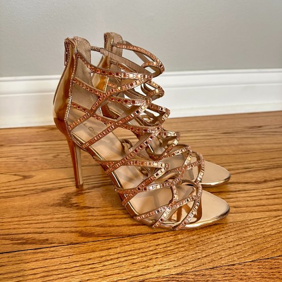 Aldo Rose Gold Strappy Rhinestone Heels - Picture 3 of 3
